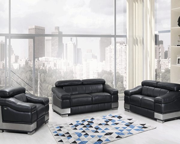 SALON CUIR 6 PLACES S-415 COULEUR A90 NOIR