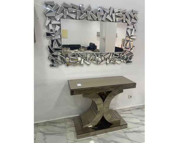 CONSOLE EN VERRE+MIRROIR ALFA 120059 BRONZE ARGENT 115x74x4