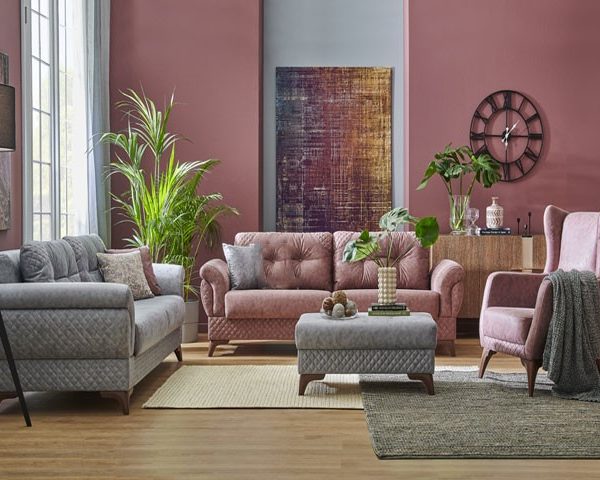 SALON TISSU 7 PLACES POLLA COULEUR GRIS SAUMON 6243,5638,5634