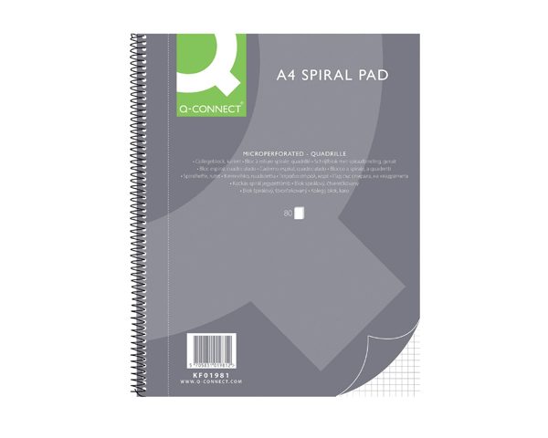 BLOC NOTE 160P A4 SPIRAL Q CONNECT KF01981