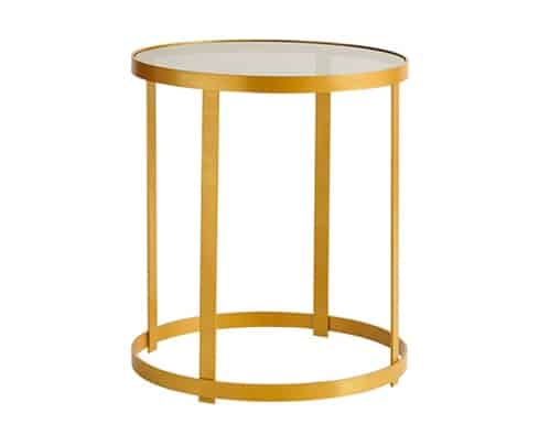 TABLE DE COIN EN VERRE CHLOE 615*615*665 COULEUR DOREE