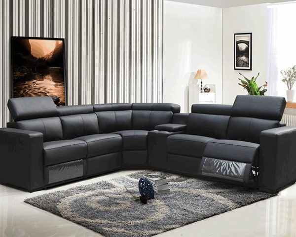 SALON CUIR 6 PLACES ANGLE V-R4001 COULEUR NOIRE B08