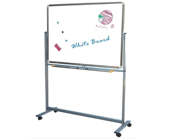 TABLEAU BLANC DOUBLE FACE120X90 +SUPPORT METAL ROULETTE SFA211