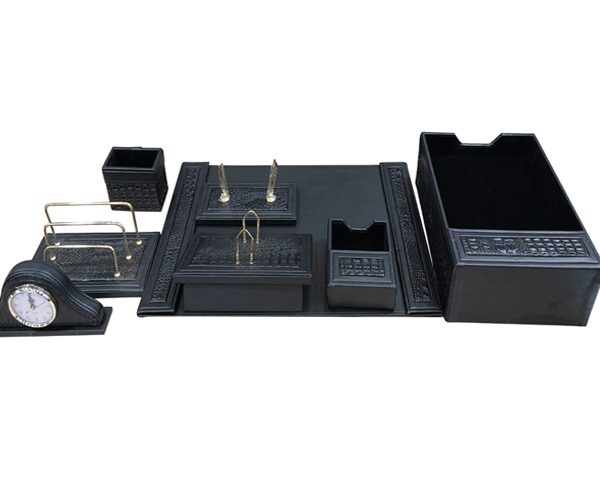 PARURE DE BUREAU EN CUIR 10 PCS W-650-1 NOIR