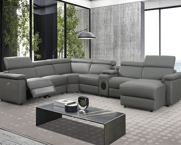 SALON CUIR 7 PLACES ANGLE V-R22 PLUS COULEUR GRIS B50
