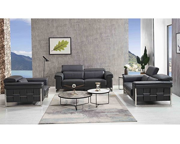 SALON CUIR 6 PLACES FM376 RYDELL CLR GRIS FONCE 2065