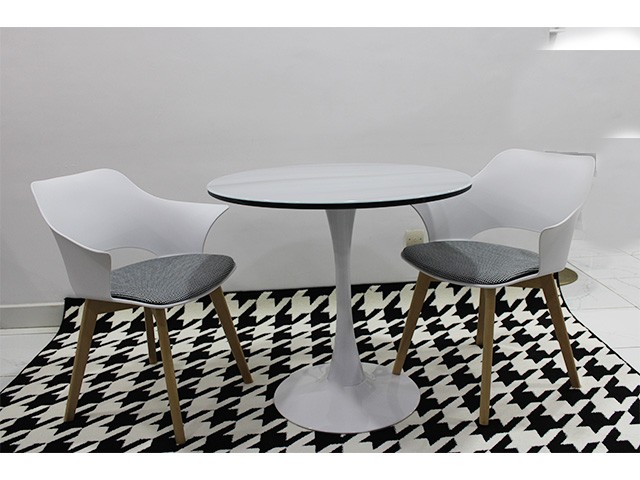 TABLE TETE A TETE RONDE EN VERRE 2 PLACES REF T09 86x86x73 CLR BLANC