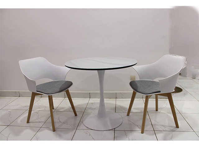 TABLE TETE A TETE RONDE EN VERRE 2 PLACES REF T09 86x86x73 CLR BLANC