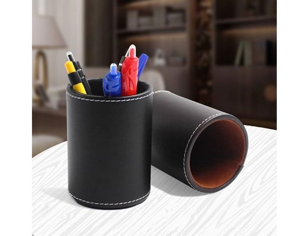 POT CRAYON ROND EN CUIR ZM1002 NOIR