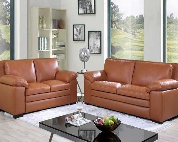 SALON CUIR 6 PLACES S-131 COULEUR P64 MARRON CLAIRE