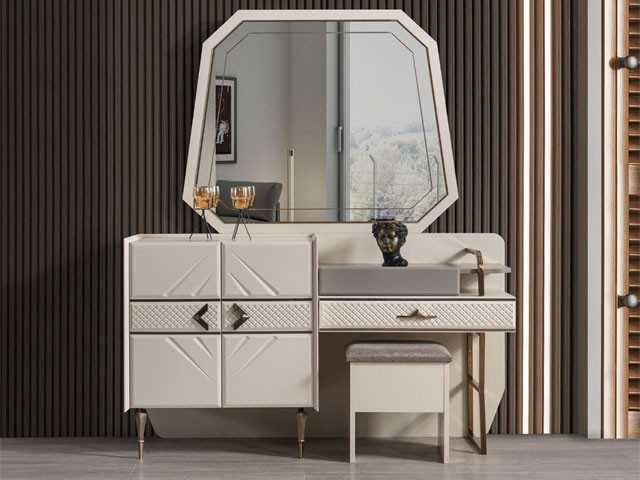 CHAMBRE A COUCHER 180X200 COMPLETE LUX PORTES BATTANTES MARRON BEIGE