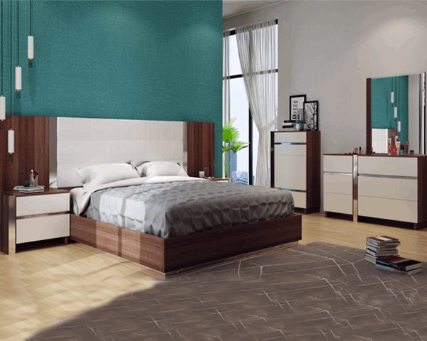 CHAMBRE A COUCHER 180X200 COMPLETE REF 0127 6 PORTES MARRON BLANC