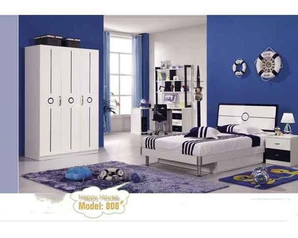 CHAMBRE A COUCHER ENFANT 120X190 COMPLETE REF 808 COULEUR BLEU/BLANC