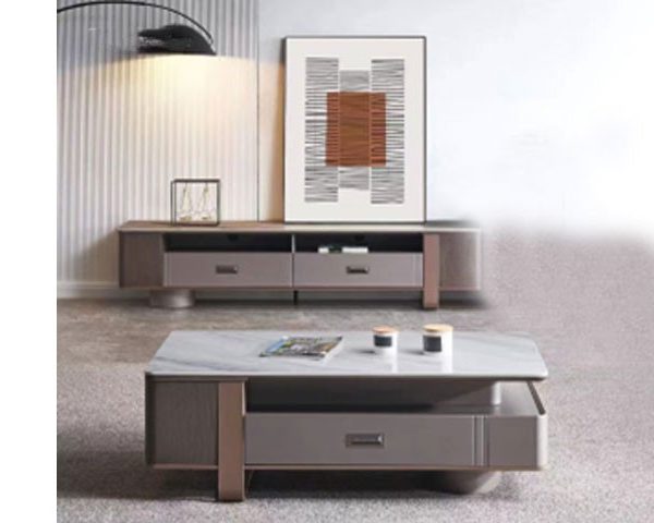 TABLE TELEVISEUR REF 2219+TABLE BASSE REF 2219 COULEUR MARRON/BEIGE