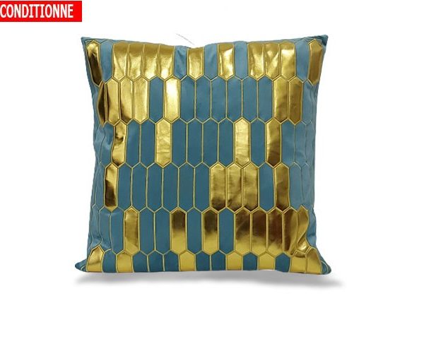COUSSIN 46X46 BLEU CLAIR DOREE RECOND