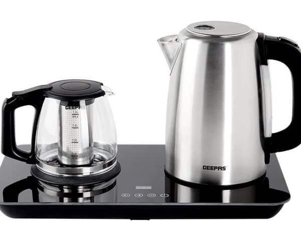 BOUILLOIRE ELECTRIQUE EN VERRE 1.7L GEEPAS INOX+THETHIERE 1L GTM38045