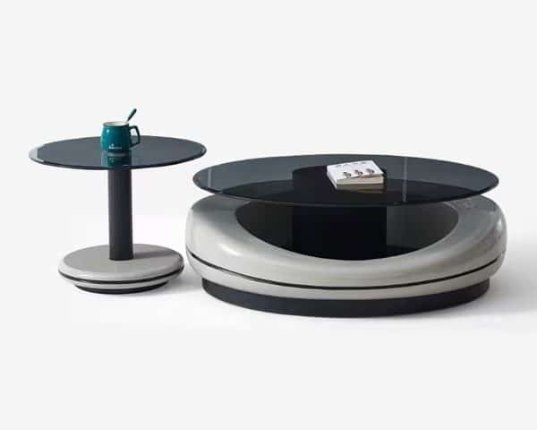 TABLE BASSE AVEC VERRE 2412# GM+TABLE BASSE VERRE 2412# PM GRIS NOIR