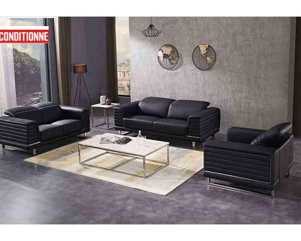 SALON CUIR 6 PLACES FM356 CLR BLEUE FONCE BA1804 RECOND