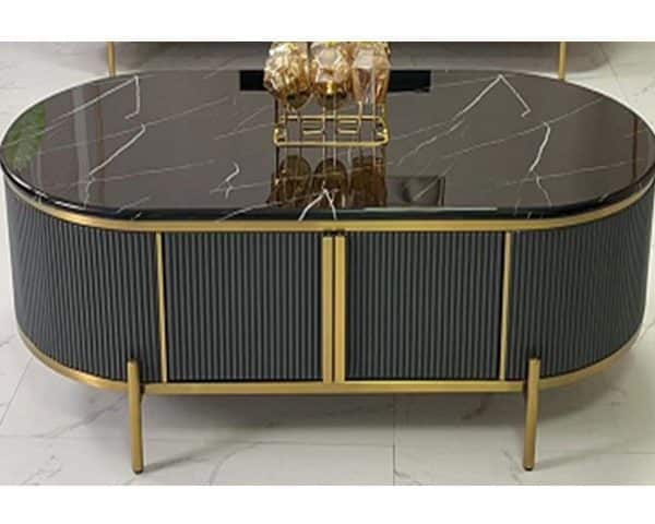 TABLE BASSE MARBRE REF A8035 130*70 COUILEUR GRIS/DOREE