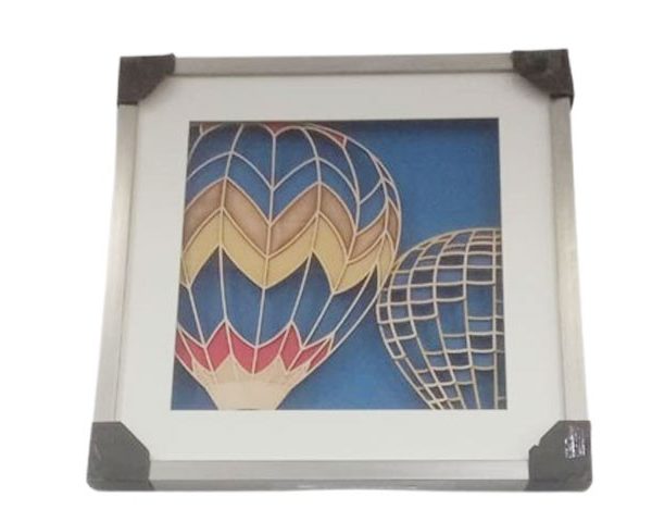 TABLEAU D'ART 60*60 BLANC BLEU JAUNE