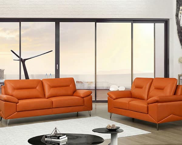 SALON CUIR 6 PLACES HY-9135 COULEUR #9021 ORANGE