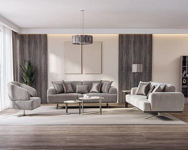 SALON TISSU 7 PLACES FALCON COULEUR GRISE / BEIGE