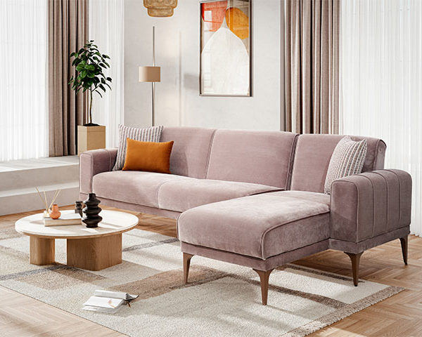 SALON TISSU ANGLE 3 PLACES GENT COULEUR SAUMON