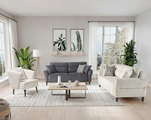 SALON TISSU 7 PLACES SANTA COULEUR BEIGE / GRIS FONCE