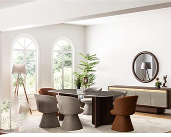 TABLE A MANGER ARMIS 6 PLACES +CONSOLE MIROIR MARRON/GRIS 225*110*79