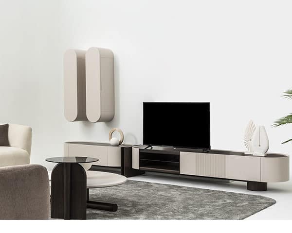 MEUBLE TV FIN COULEUR BEIGE MARRON+ TABLE BASSE