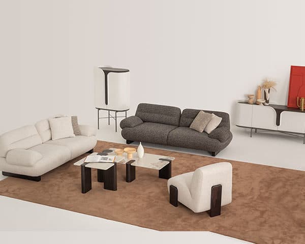 SALON EN TISSU 8 PLACES (4+3+1) KAJU COULEUR MARRON BEIGE