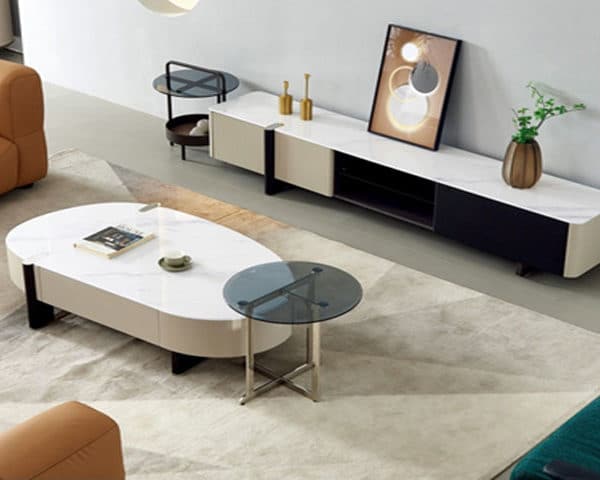 TABLE TV REF 2365/23A03+TABLE BASSE REF 23A03 BEIG/NOIR 220X40/130X70