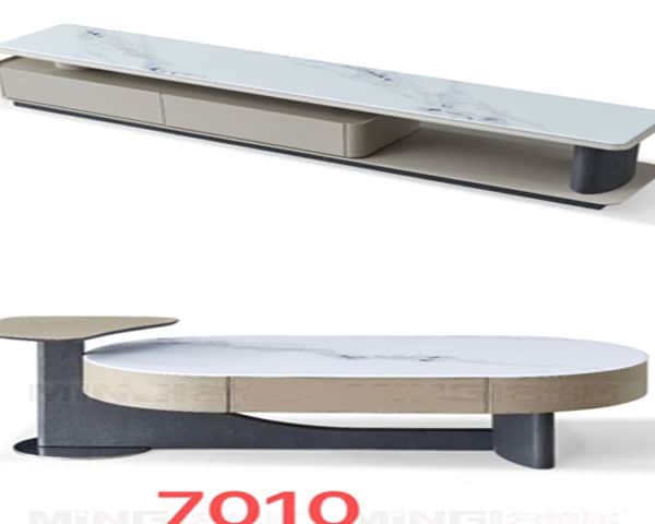 TABLE TV REF 7010+TABLE BASSE REF 7010 BEIGE/BLANC/NOIR 220X40/130X70
