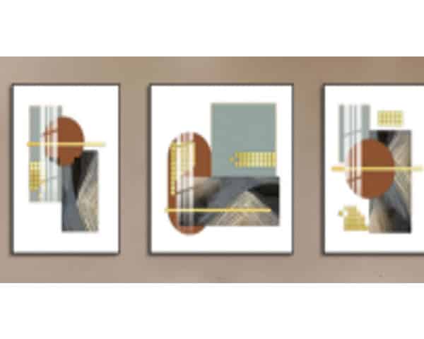 TABLEAU DE DECORATION REF 112 80X80+80X60 BEIGE/MARRON/DORE