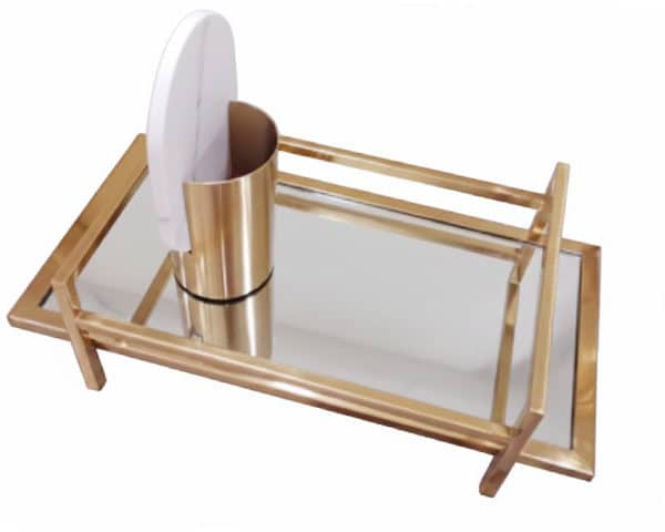 PLATEAU DE DECORATION SET DE 2 PCS REF 110A COULEUR DORE/ BLANC