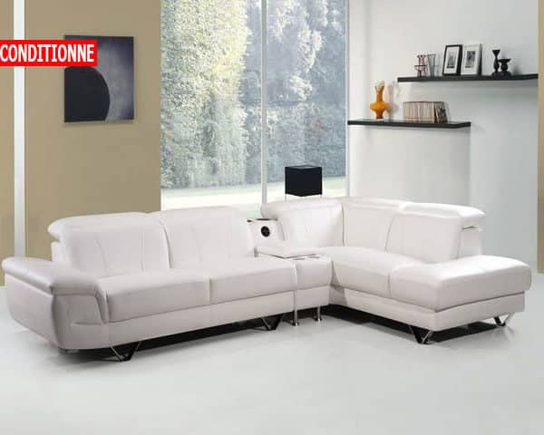SALON CUIR 5 PLACES ANGLE LD-535 COULEUR GRISE B49/BLANCHE B30 RECOND