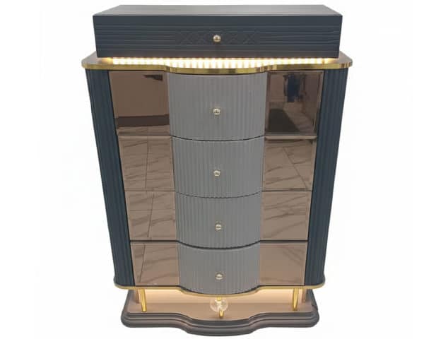 MEUBLE DE RGMT CHAMBRE A COUCHER REF 6619 MARRON/GRIS /DOREE