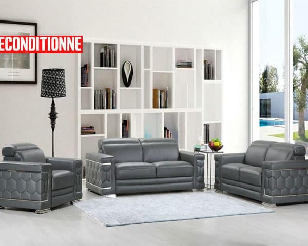 SALON CUIR 6 PLACES S-692 COULEUR P87 VERT RECOND