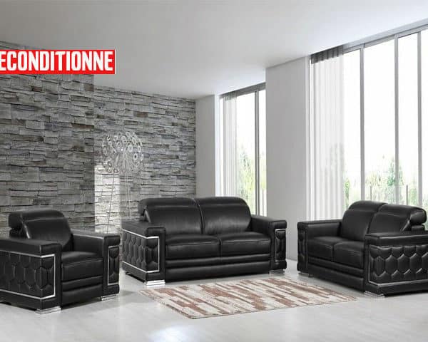 SALON CUIR 6 PLACES S-692 COULEUR A88 MARRON FONCE RECOND