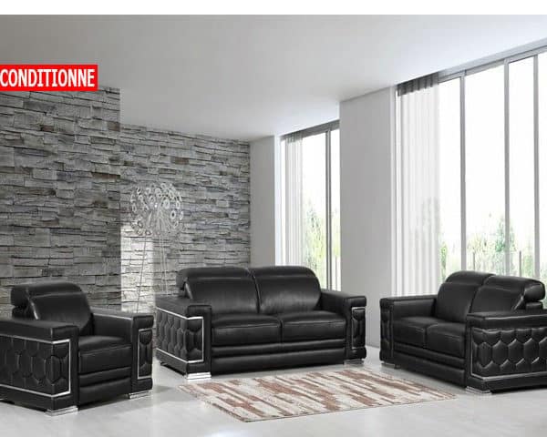 SALON CUIR 6 PLACES S-692 COULEUR NOIR A90 RECOND