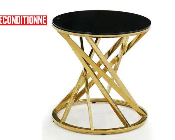 TABLE DE COIN EN VERRE C013 52X52 PIED DOREE RECOND