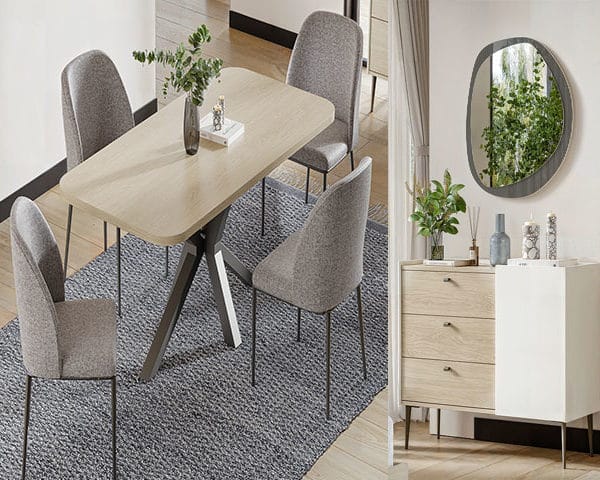 TABLE A MANGER 6 PLACES EXTENSIBLE GAUDI +BUFFET MIRROIR CLR MARRON