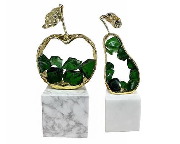 VASE DE DECORATION SET DE 2 PCS REF PA PB COULEUR BLEU/DORE/BLANC Z