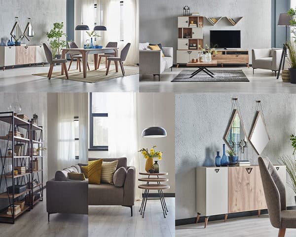 TABLE A MANGER 6P TRES+BUFFET MIR+MEUBL TV ET RAYON+TABLE BASSE+COIN