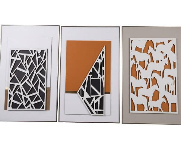 TABLEAU DE DECORATION 3 PCS REF 110 80X80 BEIGE/MARRON/BLANC